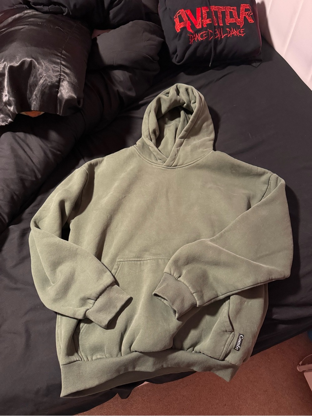 Olive Green Pullover Hoodie with Kangaroo Pocket